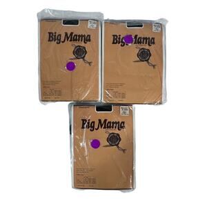 BIG MAMA Womens Pantyhose Lot of 3 X Large Jet Black Nylon Hosiery NEW